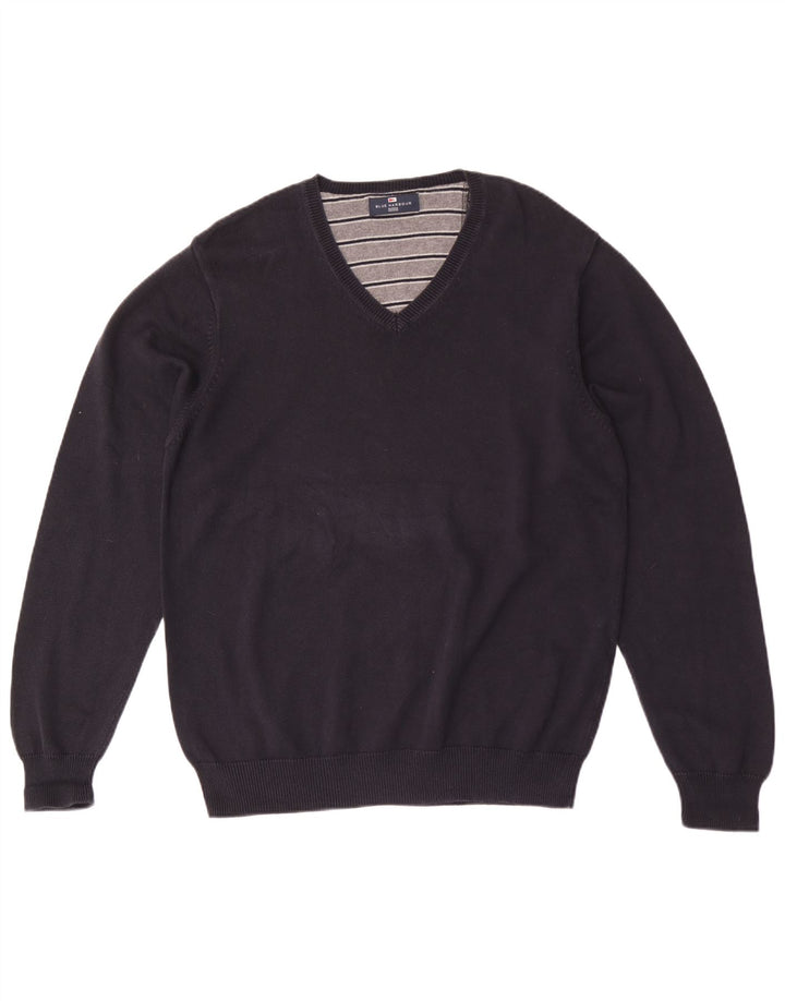 Męski sweter Marks & Spencer Blue Harbor z dekoltem w kształcie litery V, duży, granatowy