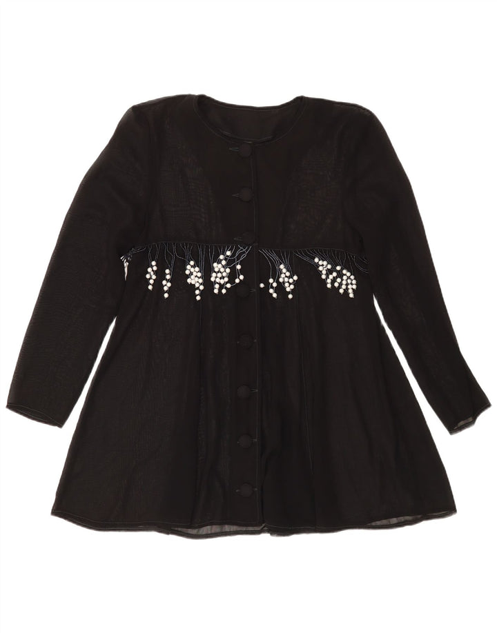 Damska bluzka koszulowa w stylu vintage UK 14, średnia czarna