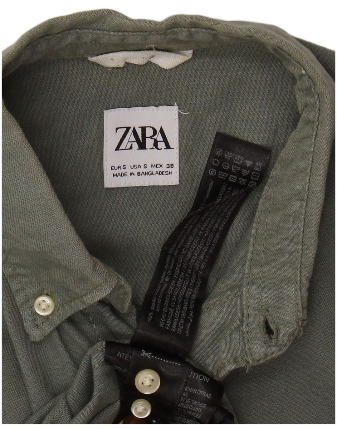 ZARA Mens Shirt Small Khaki Cotton