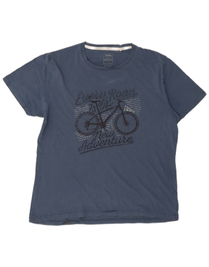 Męski T-shirt z grafiką Fat Face, duży, niebieski, bawełniany