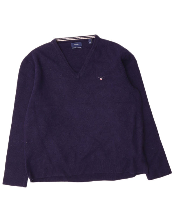 Męski sweter Gant z dekoltem w kształcie litery V, 2XL, granatowo-wełniany