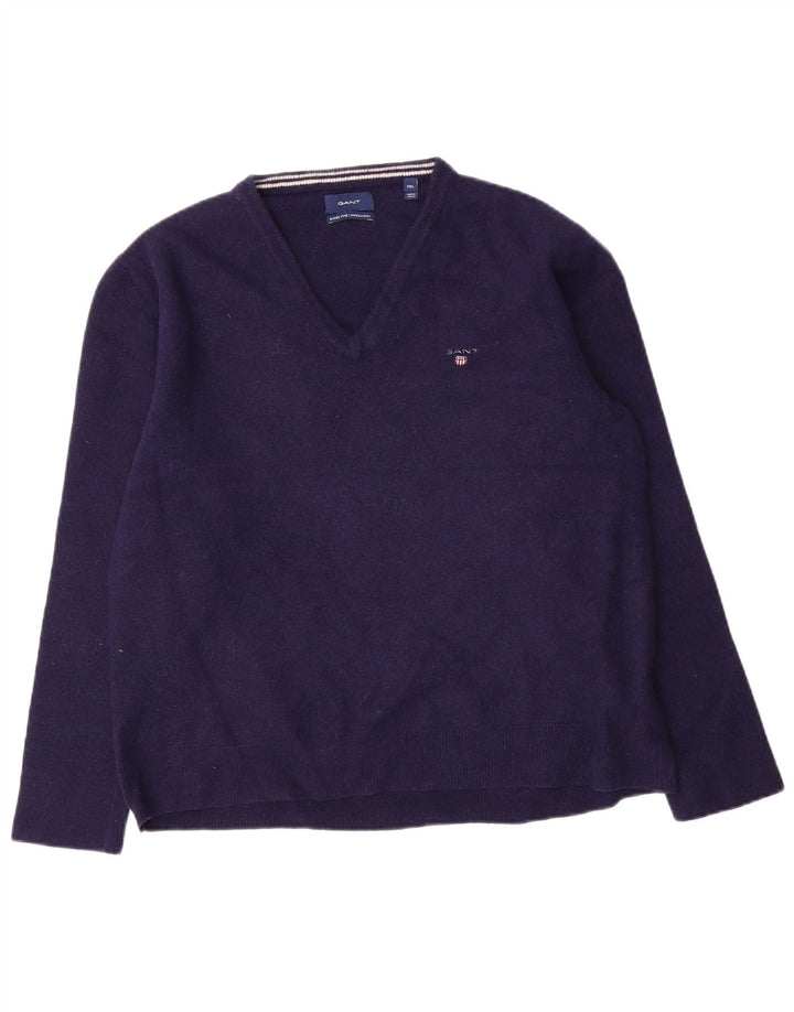 Męski sweter Gant z dekoltem w kształcie litery V, 2XL, granatowo-wełniany