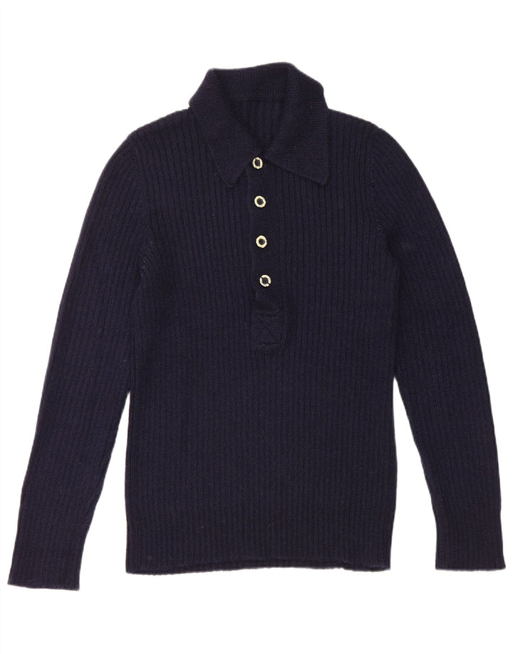 Vintage męski sweter polo, mały, granatowy