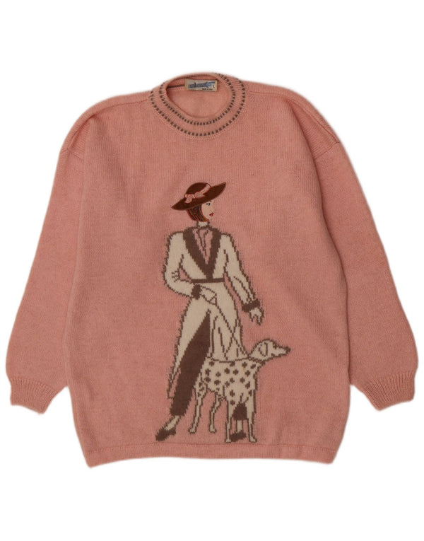 Damski sweter z okrągłym dekoltem ALEX, graficzny, o swobodnym kroju, UK 16, duży, różowy