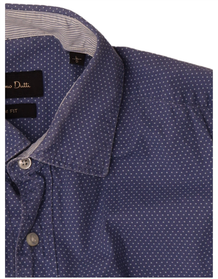 Męska koszula slim fit Massimo Dutti, duża, niebieska, bawełniana w kropki