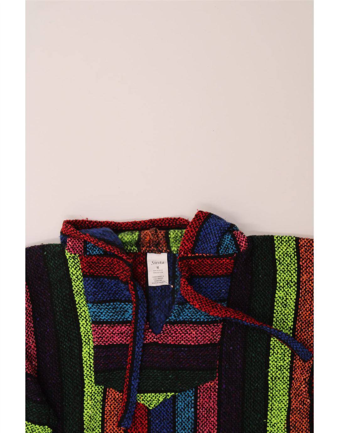 SIESTA Mens Hooded V-Neck Jumper Sweater Medium Multicoloured Striped Vintage Siesta and Second-Hand Siesta from Messina Hembry 