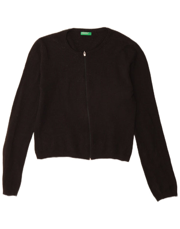Damski sweter rozpinany Benetton z zamkiem błyskawicznym UK 10, mały, czarny akryl