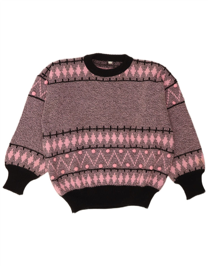 Sweter damski w stylu vintage z okrągłym dekoltem EU 40/42 Średni różowy geometryczny