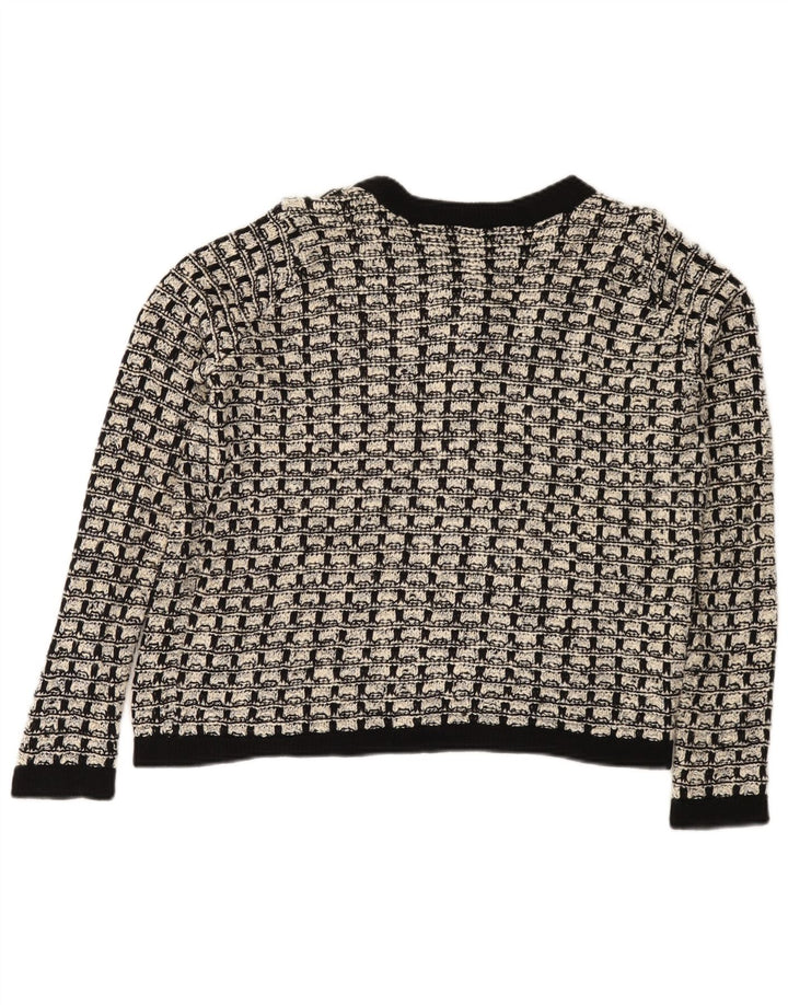 Marks & Spencer Damski sweter rozpinany UK 12, średni czarny, bawełniany w kratkę