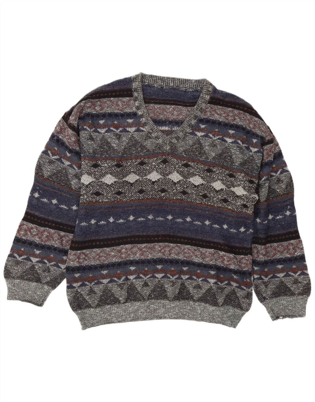 Vintage męski sweter z dekoltem w kształcie litery V, duży, wielokolorowy Fair Isle