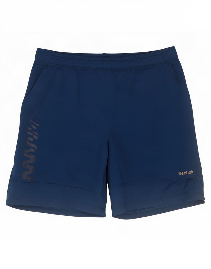 Męskie spodenki sportowe Reebok z grafiką, małe, granatowe, z poliestru