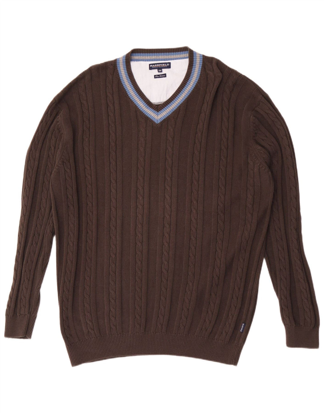 Męski sweter Basefield z dekoltem w kształcie litery V, 2XL, bawełniany w brązowe paski