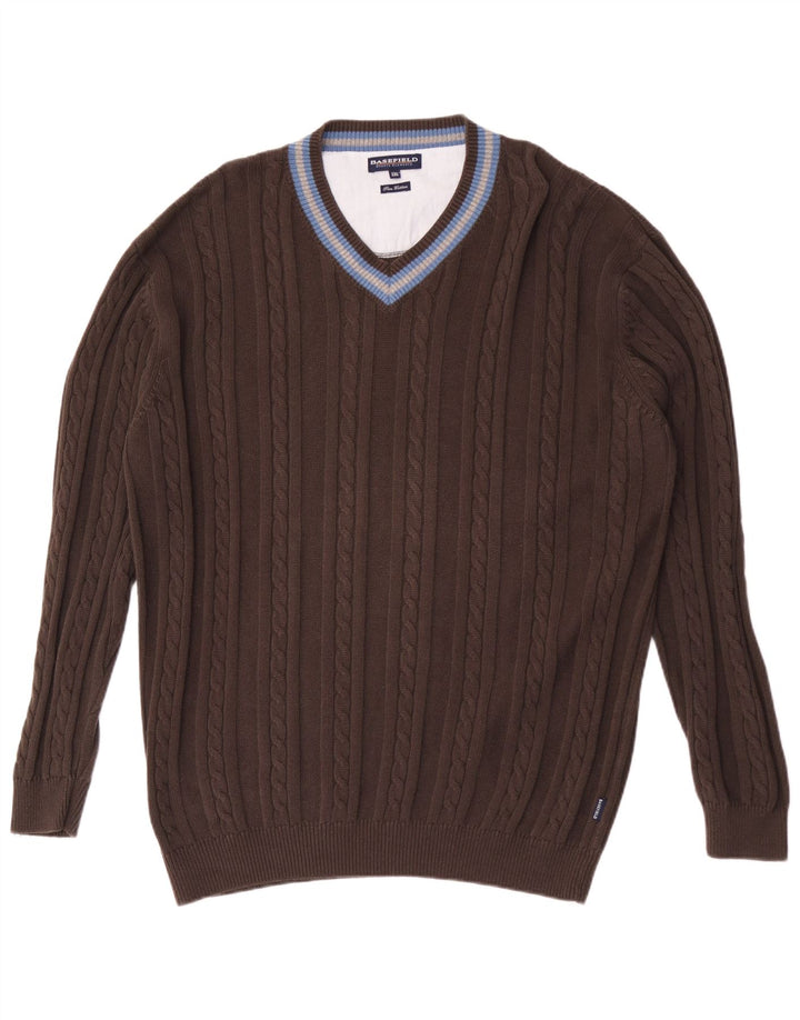 Męski sweter Basefield z dekoltem w kształcie litery V, 2XL, bawełniany w brązowe paski