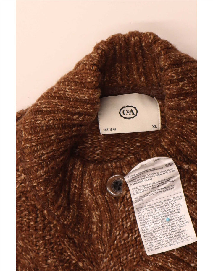 Męski sweter zapinany na guziki C&A XL, brązowy, nakrapiany akryl