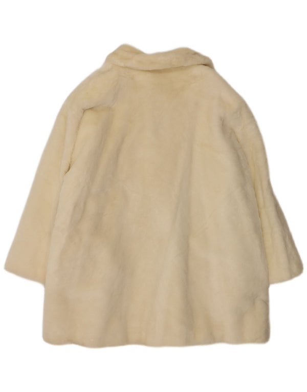 Vintage damski płaszcz ze sztucznego futra UK 18 XL w kolorze złamanej bieli