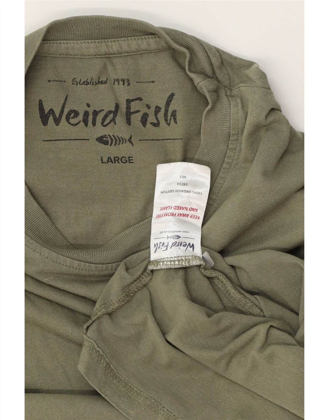 Męski T-shirt z grafiką Weird Fish, duży, bawełniany khaki