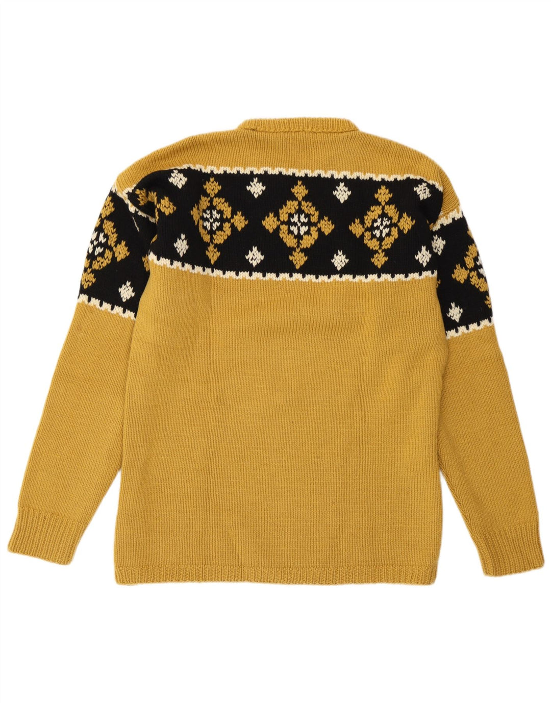 Vintage męski sweter z okrągłym dekoltem, średni żółty Fair Isle