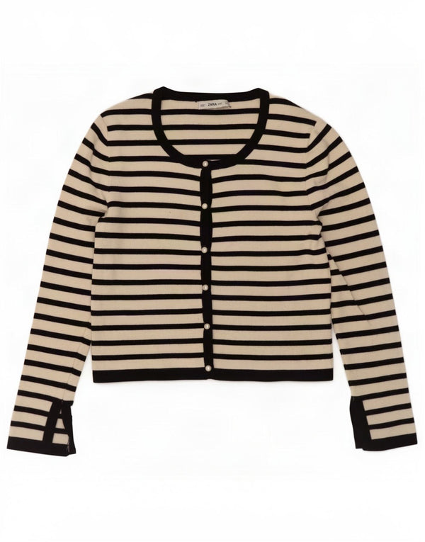 Sweter damski Zara Crop Cardigan UK 14, duże, białe paski, wiskoza