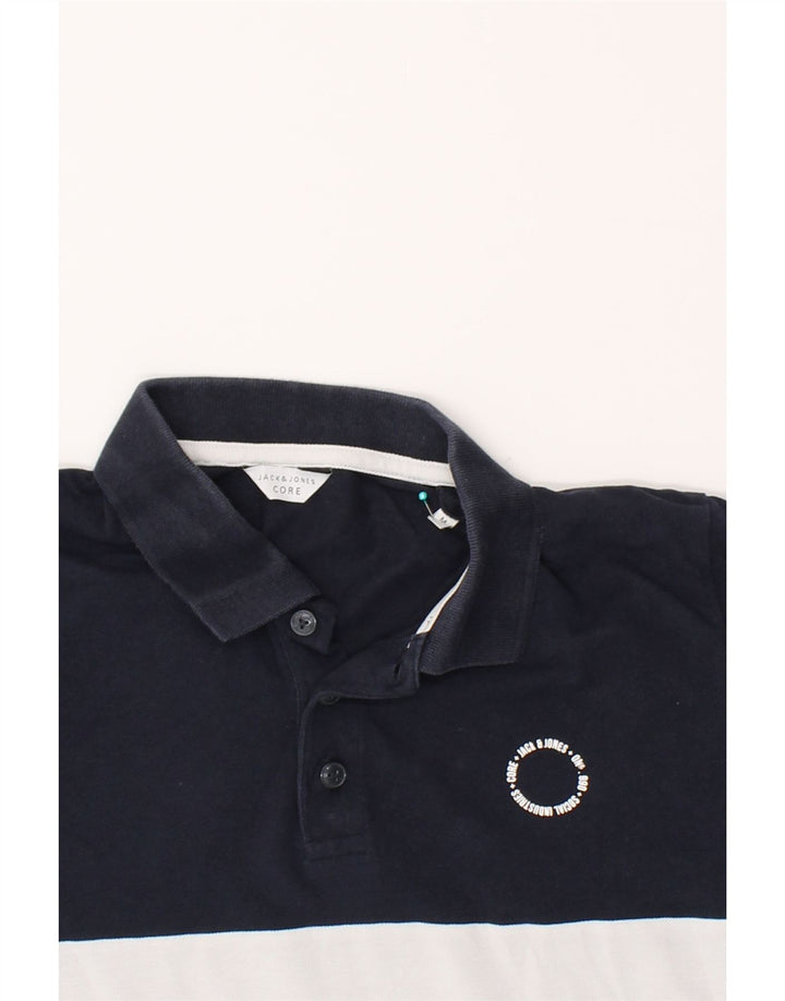 JACK & JONES Mens Polo Shirt Medium Navy Blue Colourblock Cotton Vintage Jack & Jones and Second-Hand Jack & Jones from Messina Hembry 