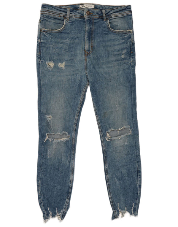 Zara Męskie jeansy Skinny Distressed Cropped EU 42 Large W32 L25 Niebieskie bawełniane