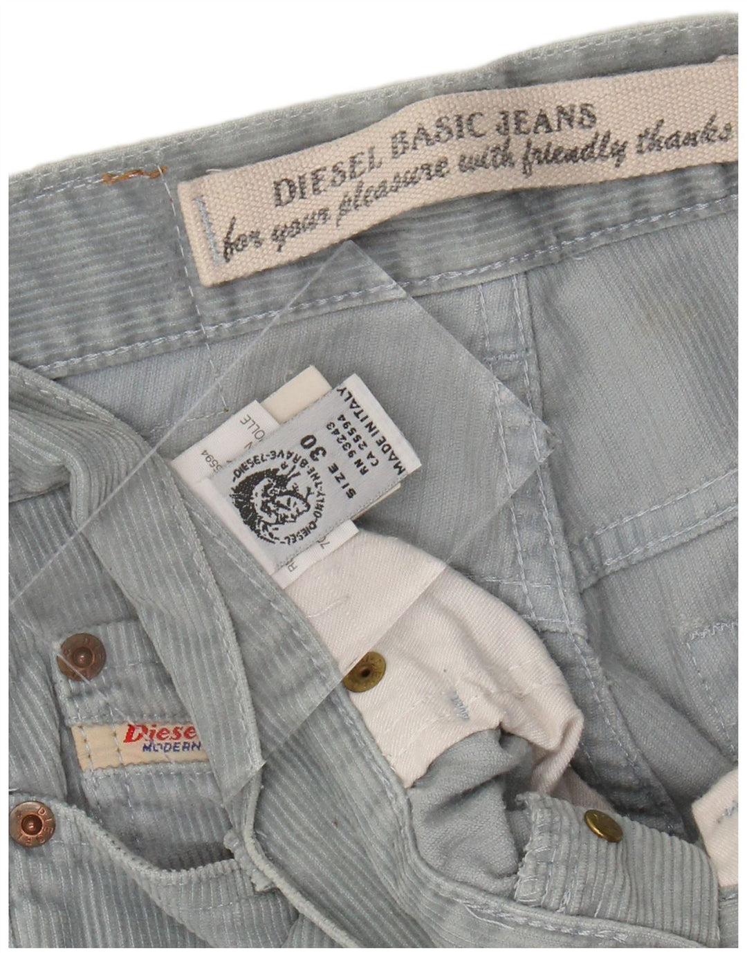 DIESEL Męskie proste sztruksowe spodnie W30 L31 Niebieskie bawełniane