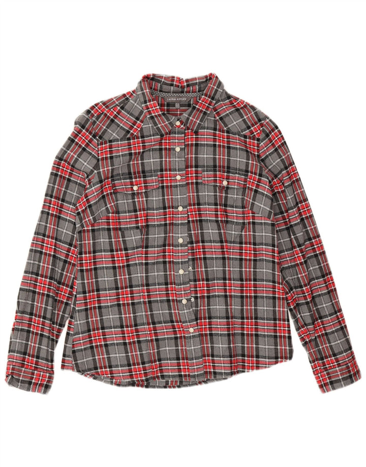 Damska koszula flanelowa Laura Ashley UK 14, duża, szara, bawełniana w kratę