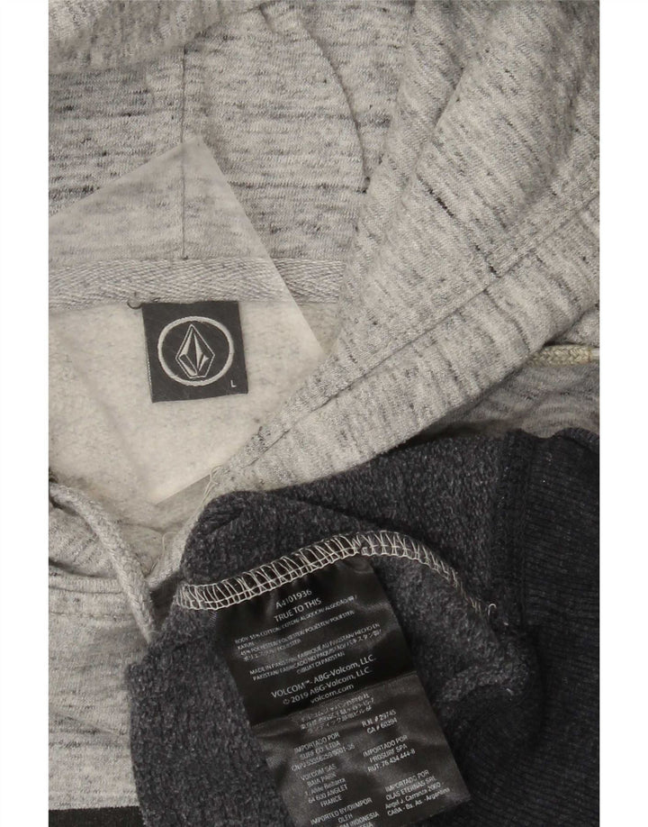 Męski sweter z kapturem Volcom z grafiką, duży, szary, bawełniany z blokami kolorów