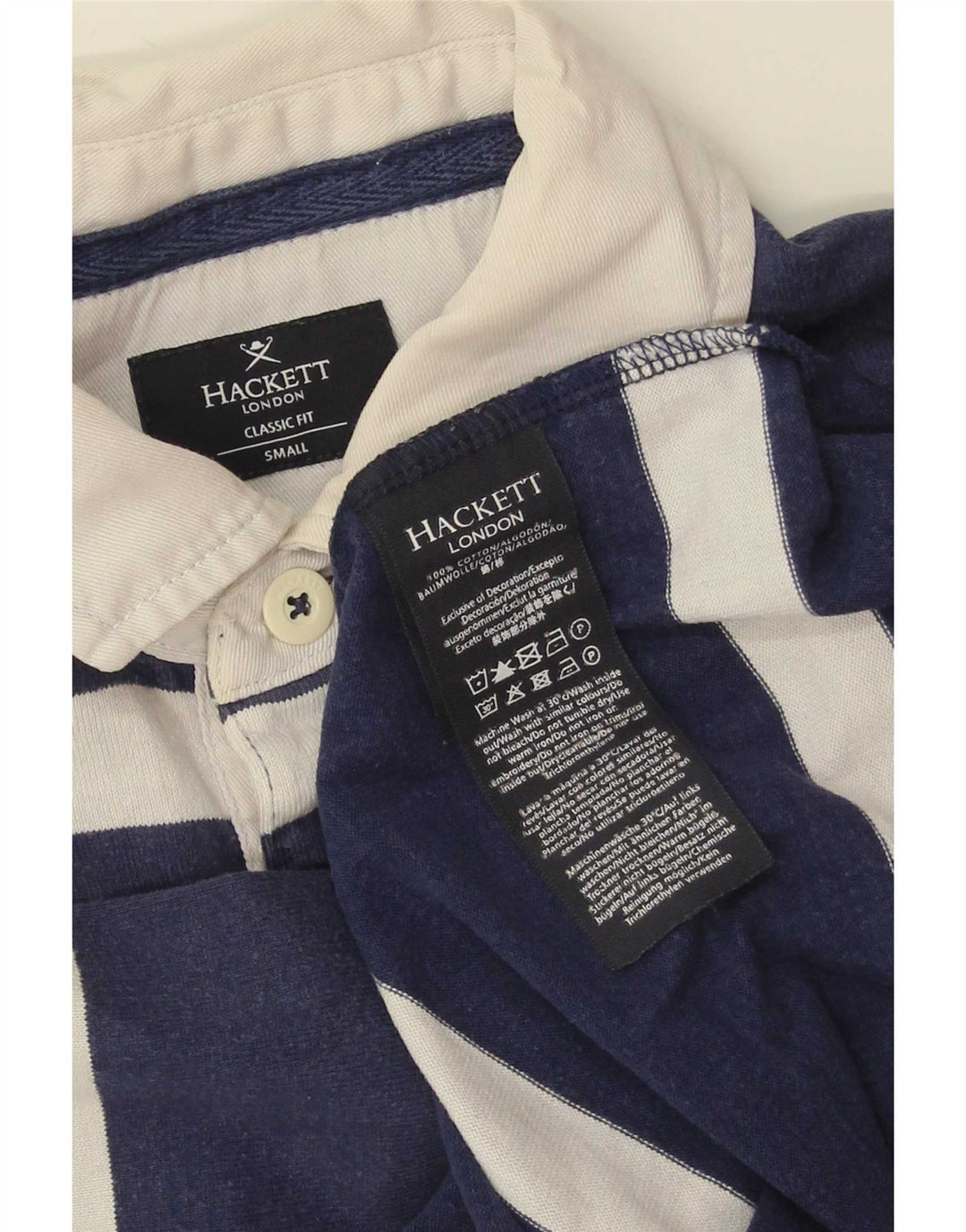 Męska koszulka polo do rugby Hackett z długim rękawem, w małe granatowe paski