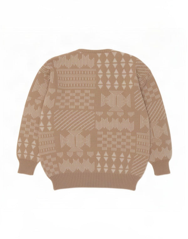Sweter męski z okrągłym dekoltem w stylu vintage IT 48 Średni beżowy patchworkowy wełniany