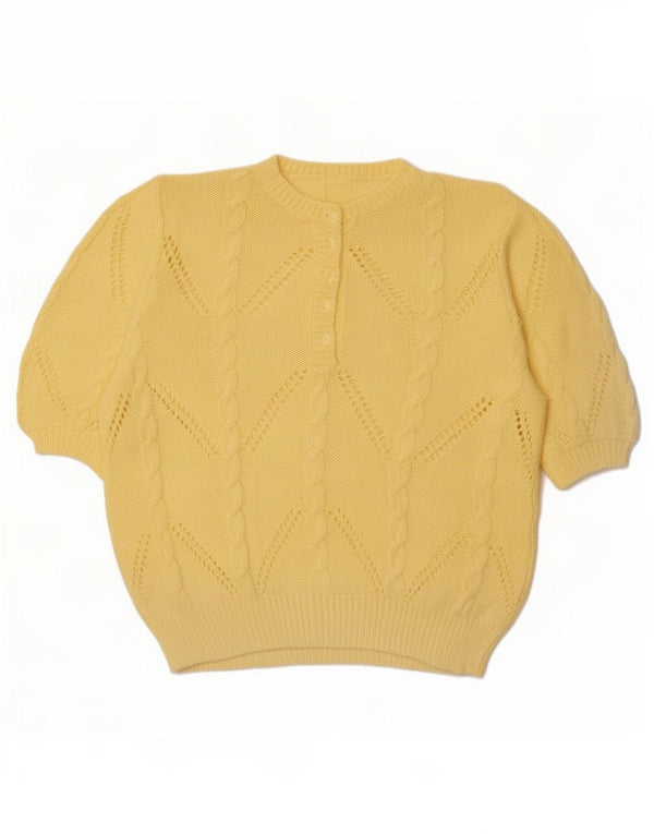 Sweter damski z krótkim rękawem i dekoltem w stylu vintage, UK 18 XL, żółty