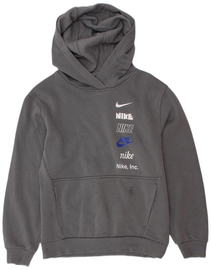 Chłopięcy sweter z kapturem Nike z grafiką 10-11 lat, średnioszary, bawełniany
