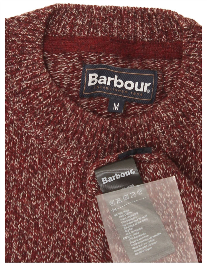 Męski sweter z okrągłym dekoltem Barbour, średnia, bordowa wełna