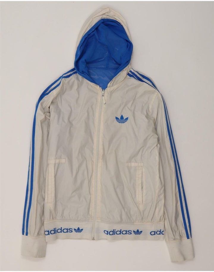 Adidas Męska dwustronna kurtka z kapturem z grafiką UK 38 Średni biały blok kolorów