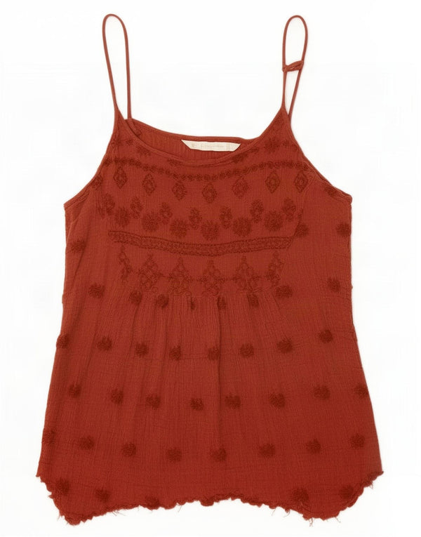 Damski top Zara Trafaluc Crop Asymetryczny top na ramiączkach UK 14, duży, czerwony w kwiaty