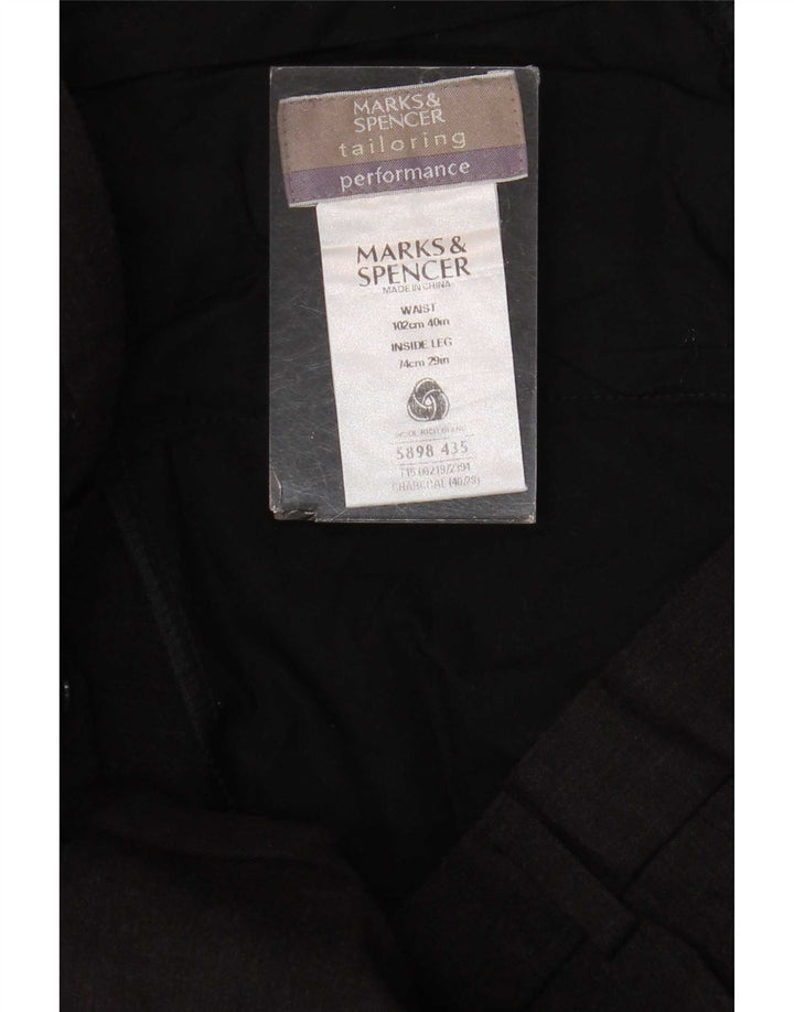 Marks & Spencer Męskie proste spodnie garniturowe W40 L29 Szara wełna