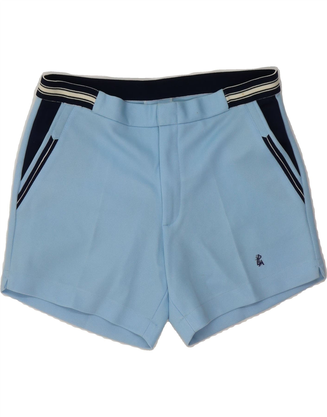 PIERRE LAMOUR Womens Chino Shorts W32 Medium Blue Colourblock Cotton Vintage Pierre Lamour and Second-Hand Pierre Lamour from Messina Hembry 