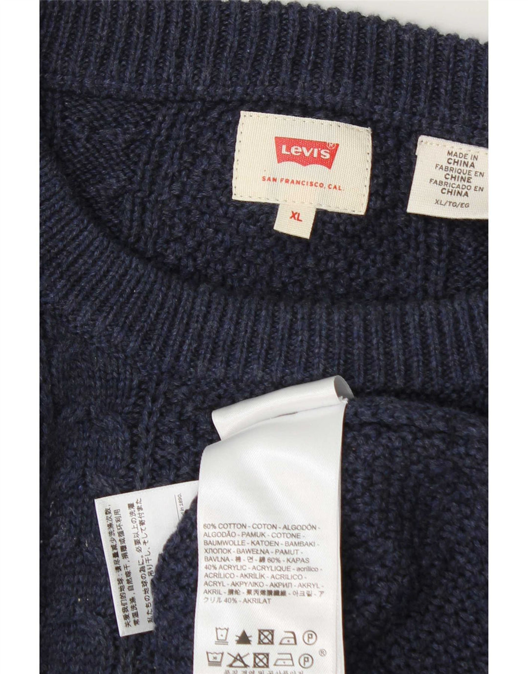 Męski sweter z okrągłym dekoltem Levi's XL, granatowy, bawełniany
