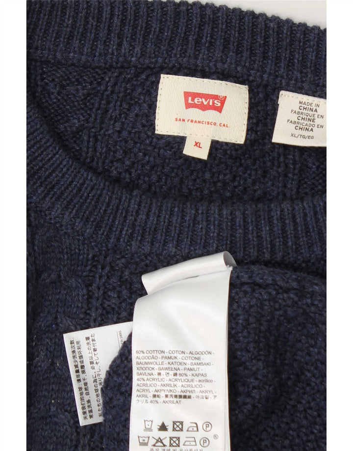 Męski sweter z okrągłym dekoltem Levi's XL, granatowy, bawełniany