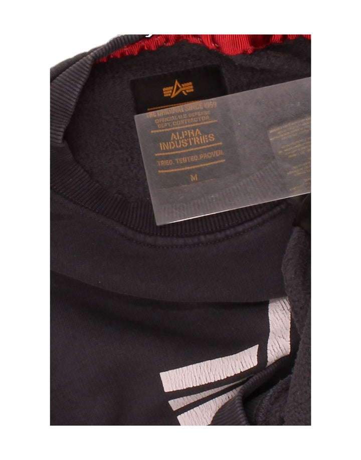 ALPHA INDUSTRIES Mens Graphic Sweatshirt Jumper Medium Navy Blue Cotton Vintage Alpha Industries and Second-Hand Alpha Industries from Messina Hembry 