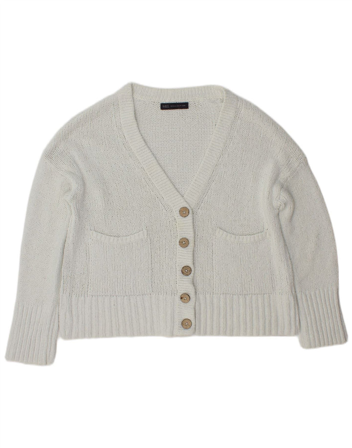 Marks & Spencer Damski sweter rozpinany UK 14, średni, złamanej bieli, bawełniany