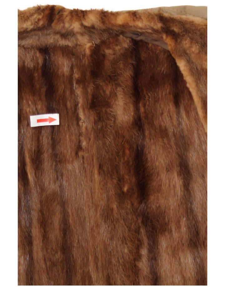 Vintage damski płaszcz skórzany z futrem UK 16, duży beż