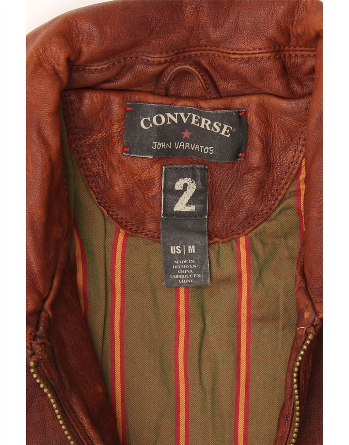 CONVERSE JOHN VARVATOS Womens Bomber Jacket UK 14 Medium Brown Leather Vintage Converse John Varvatos and Second-Hand Converse John Varvatos from Messina Hembry 