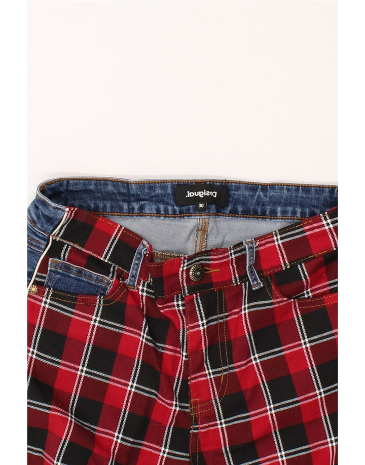 DESIGUAL Womens Slim Jeans W30 L27 Red Check Polyester Vintage Desigual and Second-Hand Desigual from Messina Hembry 