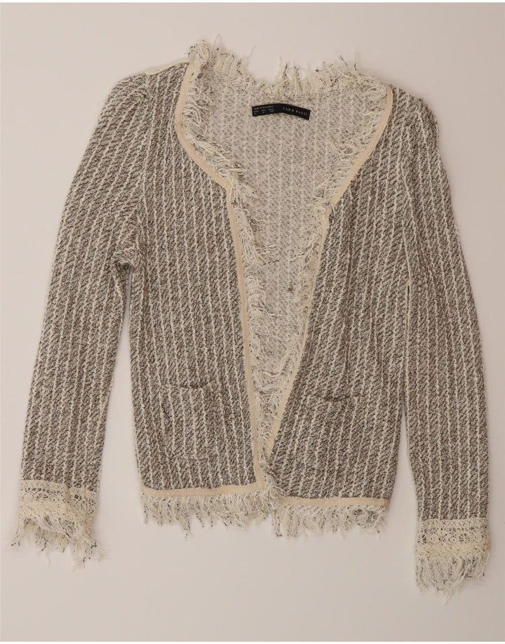 Sweter damski Zara z otwartym kardiganem UK 12, średnie szare paski