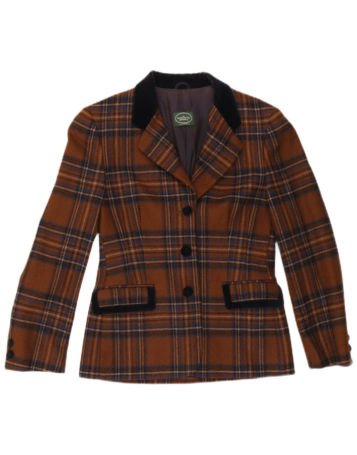 Damska marynarka zapinana na 3 guziki Misstwidd IT 42 Wełniana krata w kolorze średniego brązu