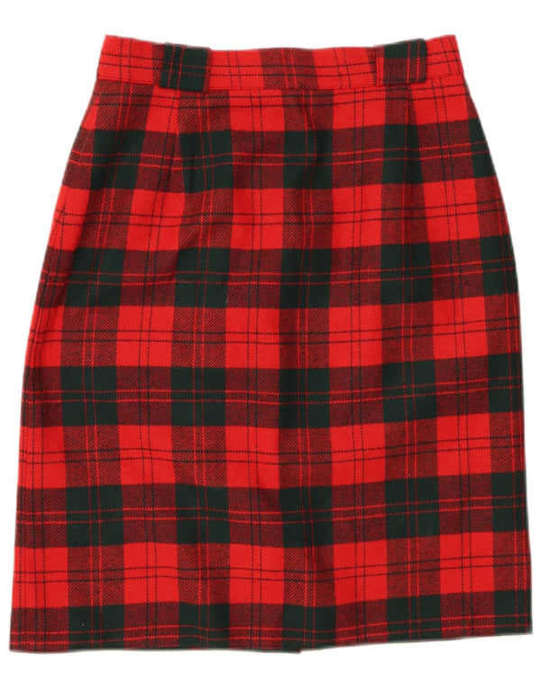 Damska spódnica ołówkowa z wysokim stanem VINTAGE UK 12 Medium W26 w czerwoną kratę