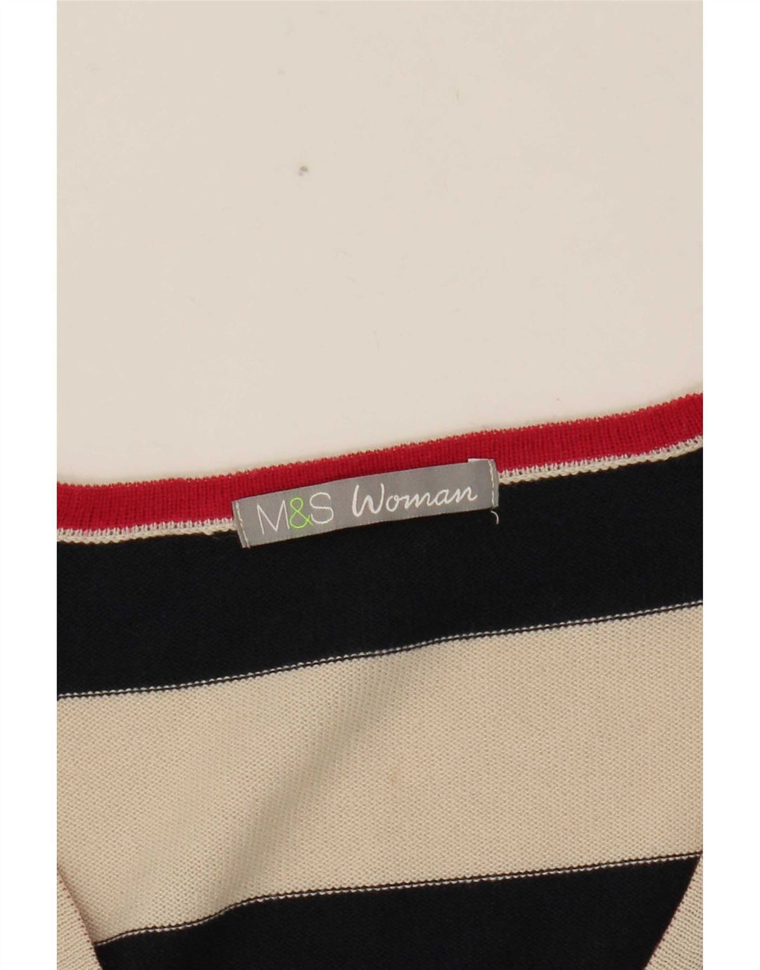 Marks & Spencer Damski sweter z dekoltem w kształcie litery V, UK 12, średnie złamane białe paski