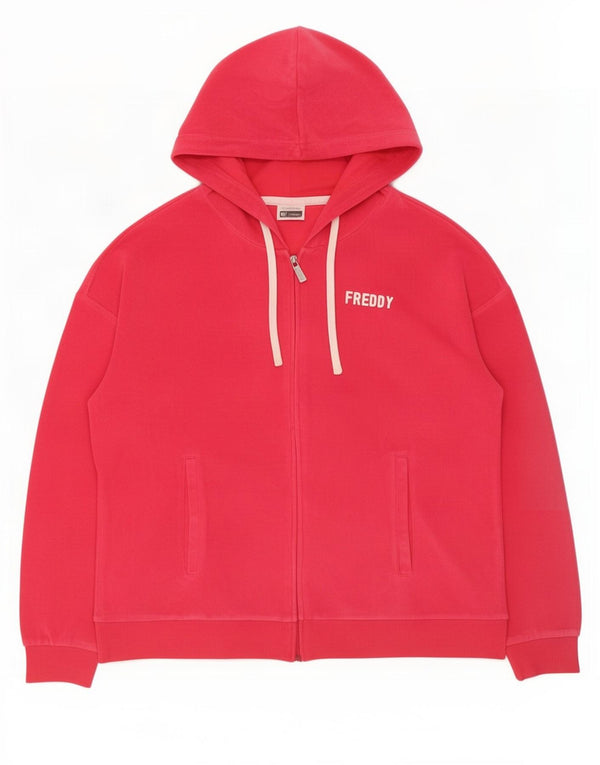 Damski sweter z kapturem Freddy Graphic Velvet Zip UK 14, duży, różowy, bawełniany