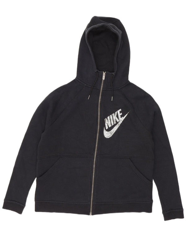 Damska bluza z kapturem i zamkiem błyskawicznym Nike Graphic Loose Fit UK 14 Średnia czarna bawełna