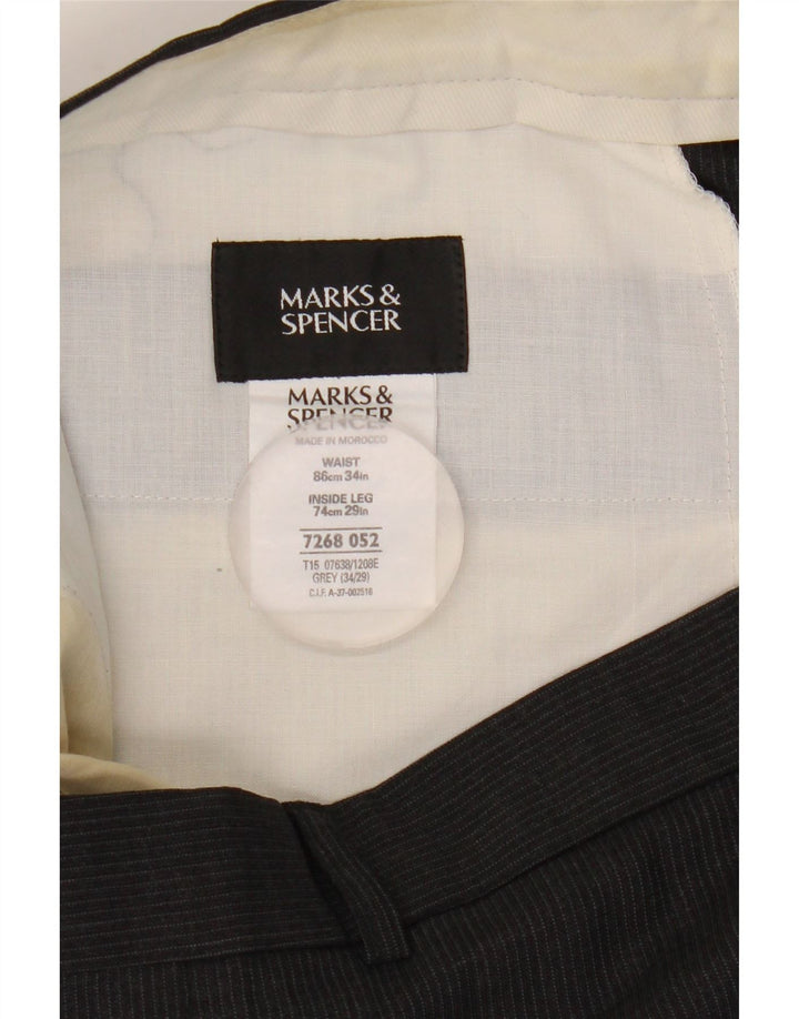 Marks & Spencer Męskie spodnie garniturowe W34 L29 Szary poliester w prążki